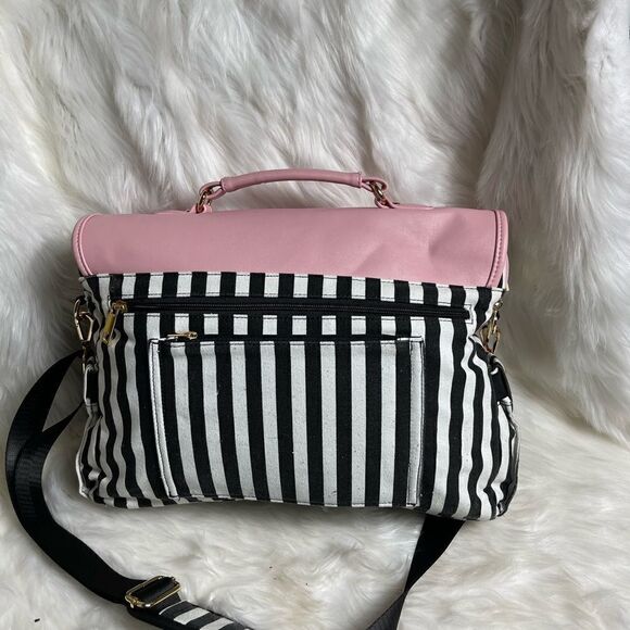 Lovevook laptop  shoulder bag Black & white stripes canvas,pink faux leather - Picture 2 of 13